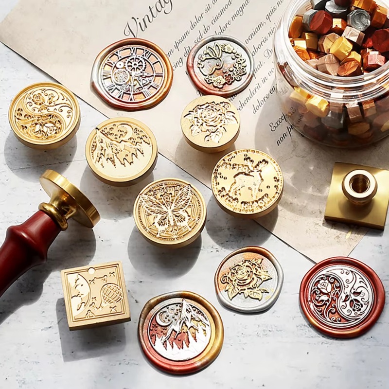 Wax Seal Stamp Kit - 9개의 왁스 씰+1개의 손잡이, 왁스 씰