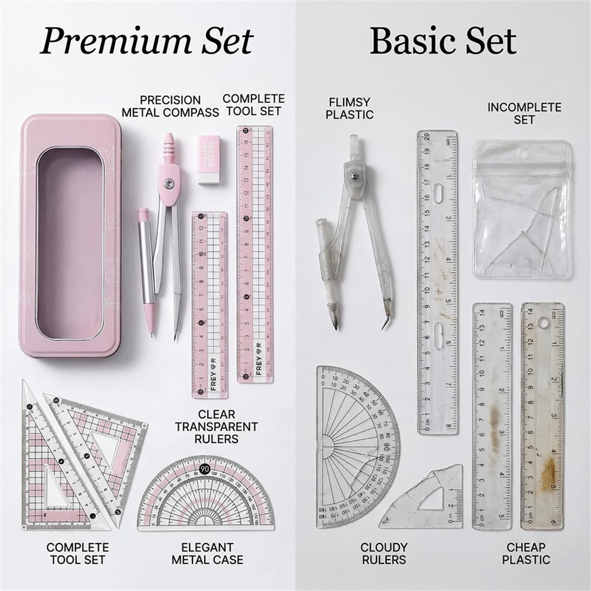 Compass Geometry Set - A1770K 8종 각도기와 컴퍼스 세트, 핑크색